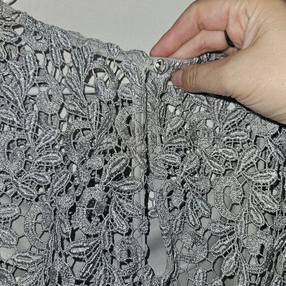 NWT Betsy & Adam Cocktail Dress Womens Sz 4 Small Gray Lace Silver Back Keyhole - Picture 5 of 10